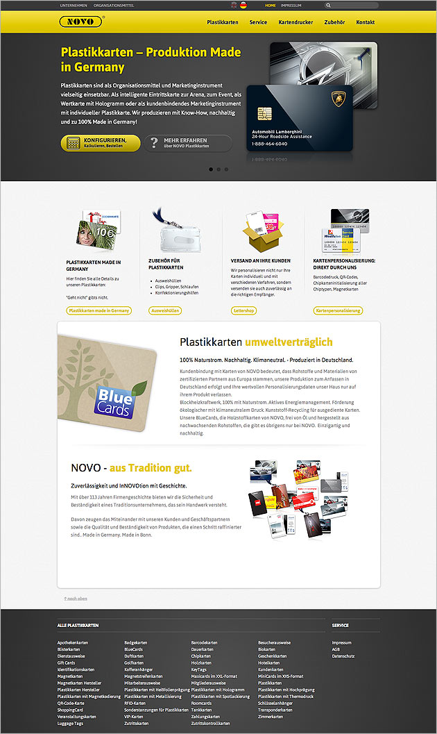 novo cards landingpage